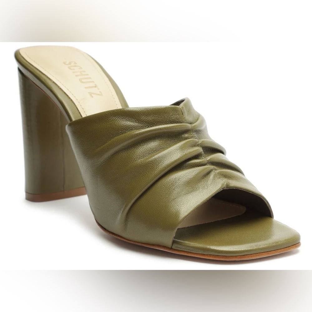 Schutz Mallory Leather Sandal in Moss Green